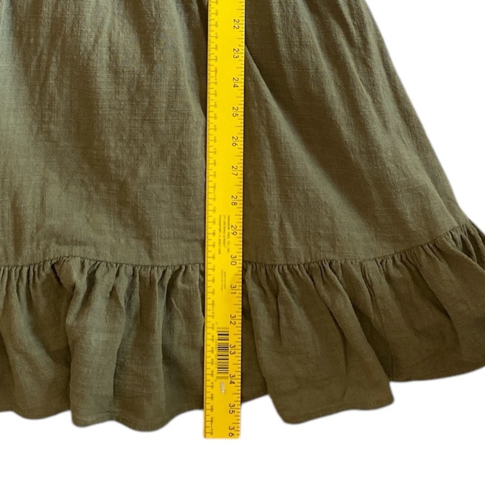 INC Dress- L Mini Olive Green Ruffle Hem Cotton with Waist Tie Boho Cottagecore - Picture 11 of 11